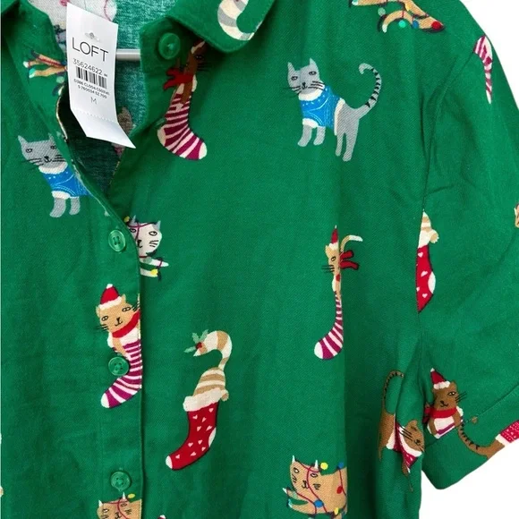 NWT The LOFT Cat Kittens Christmas Pajama Top - Size Medium - Green - Picture 12 of 12